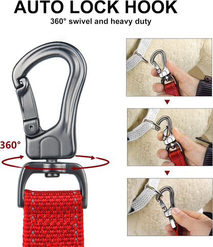 4FT Heavy Duty Dog Leash with Soft Padded Double Handle, Durable Strong Clasp Dog Leashes, Reflective Nylon Walking Lead for Large,Medium,Small Breed Dogs, Red