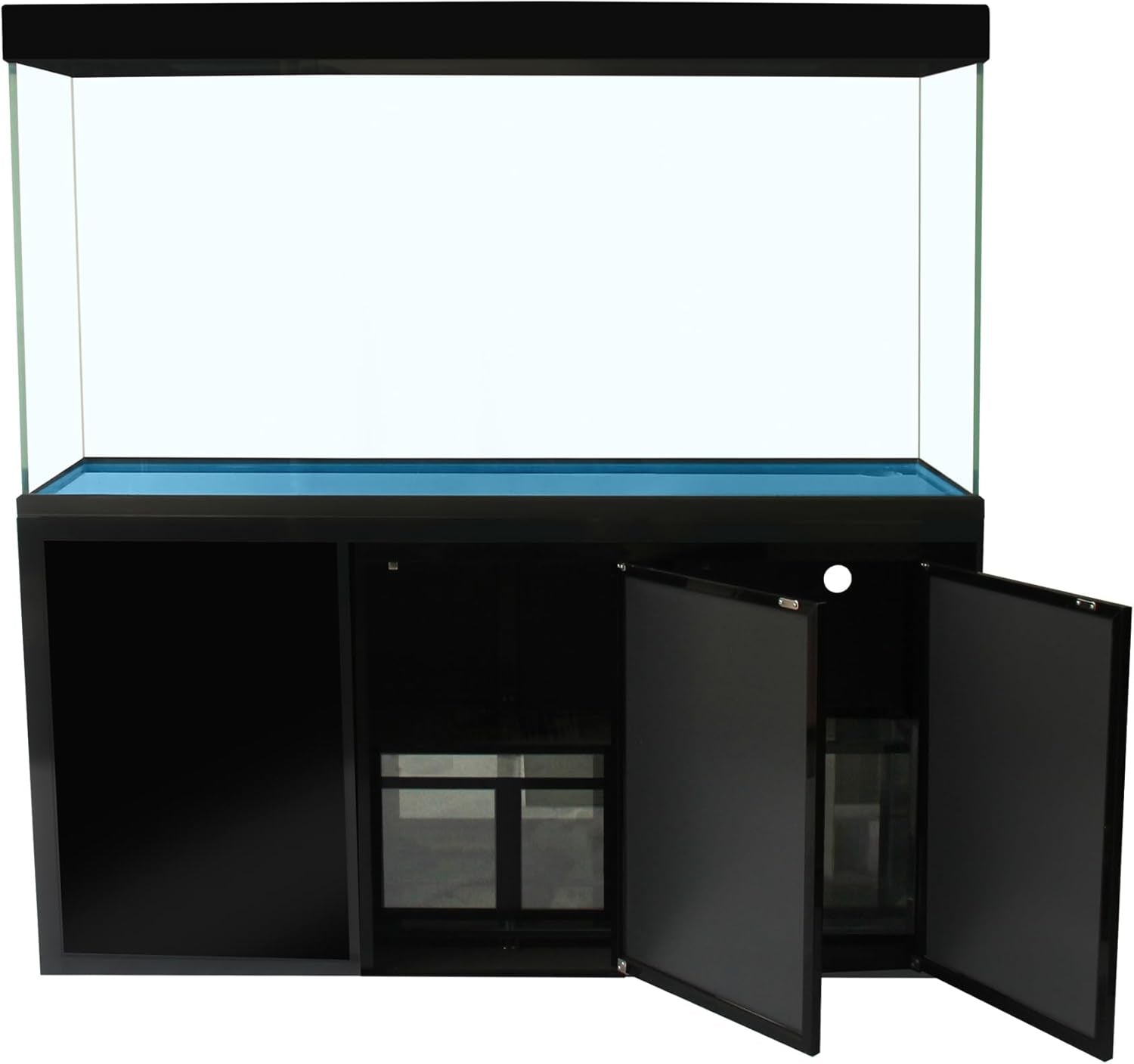 175 Gallon Glass Aquarium with Aluminum Cabinet - Including Sump for Filtration and Circulation, Plumbing, LED, Black