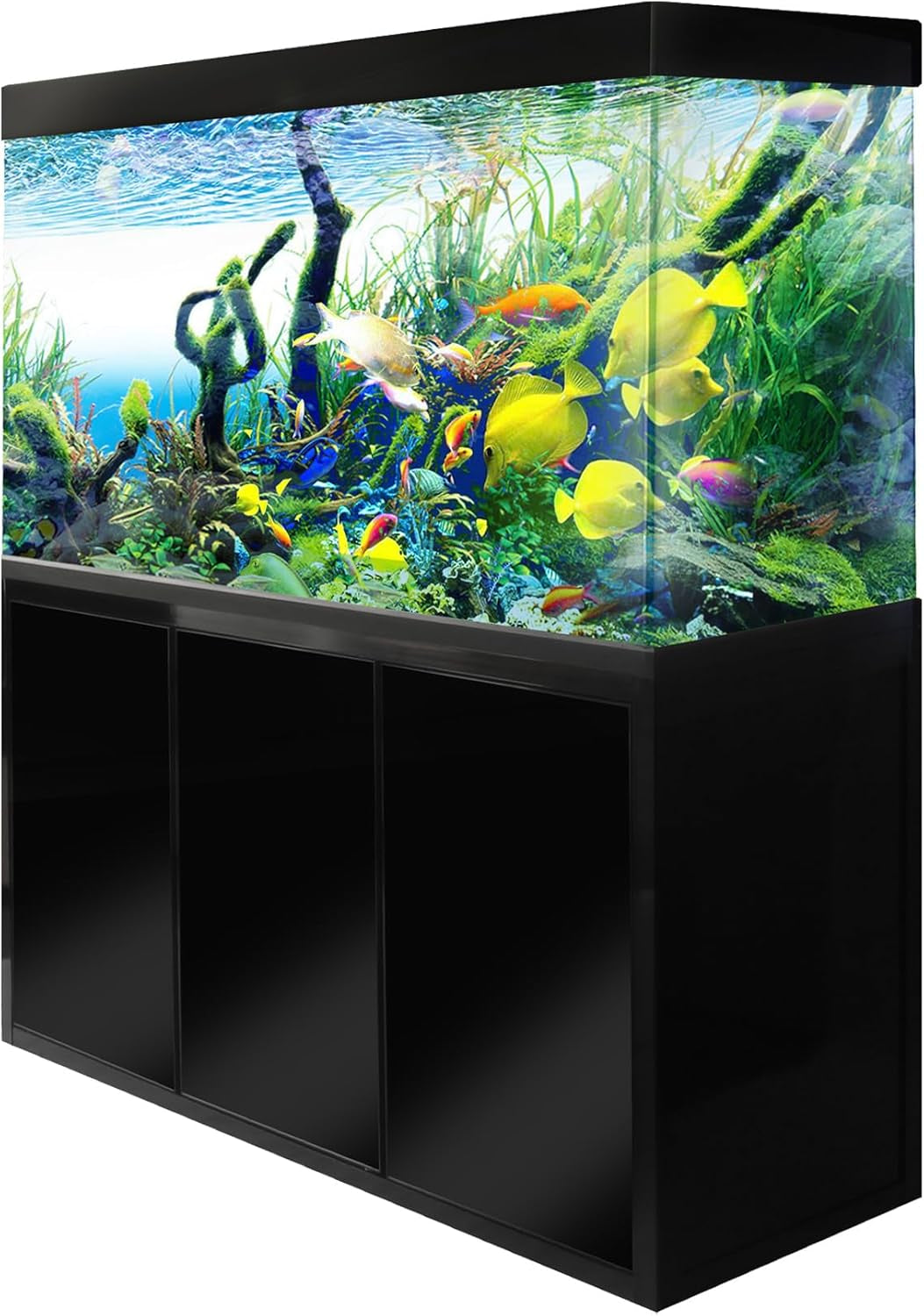 175 Gallon Glass Aquarium with Aluminum Cabinet - Including Sump for Filtration and Circulation, Plumbing, LED, Black