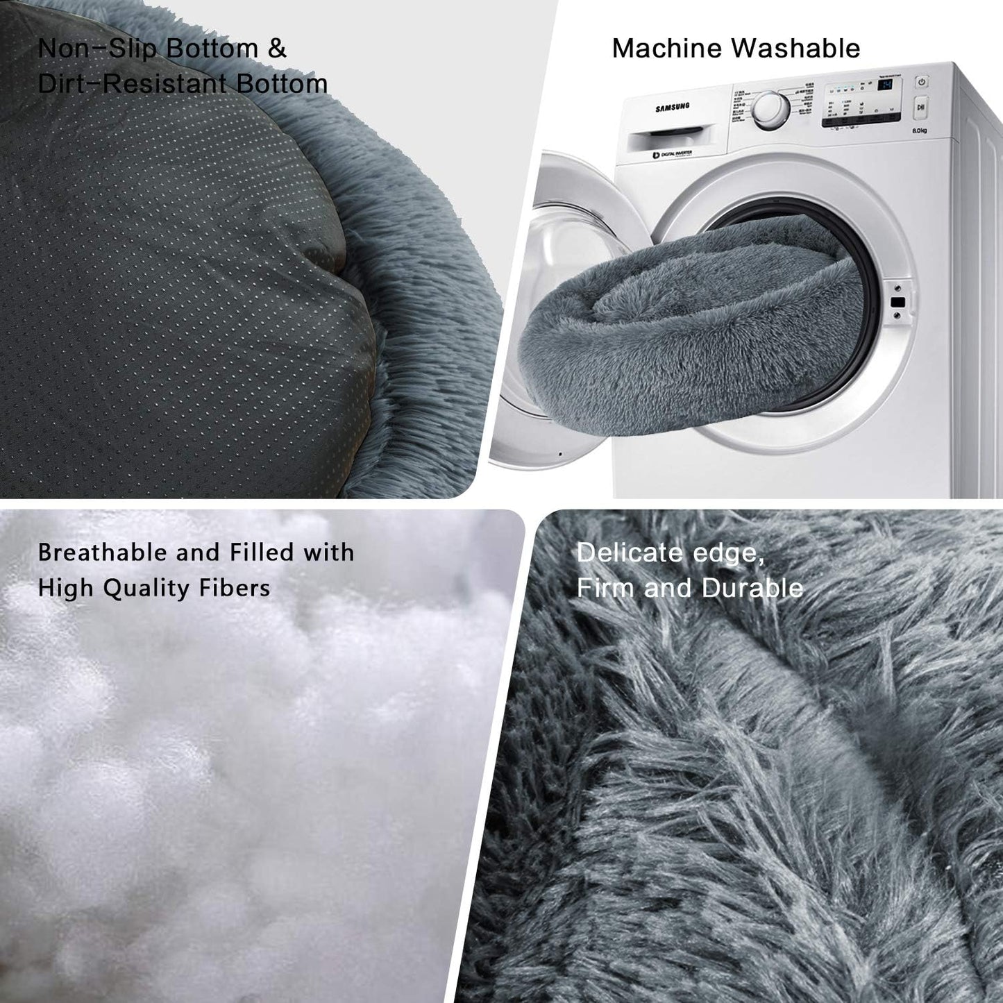 Cuddler Dog Bed | Soft Faux Fur Surface Material | Donut Pillow Bed, Machine Washable | Non-Slip Bottom | Delicate Edge