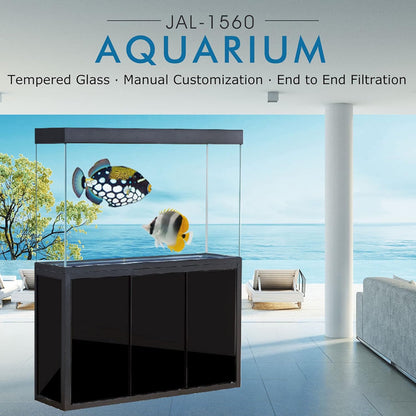 175 Gallon Glass Aquarium with Aluminum Cabinet - Including Sump for Filtration and Circulation, Plumbing, LED, Black