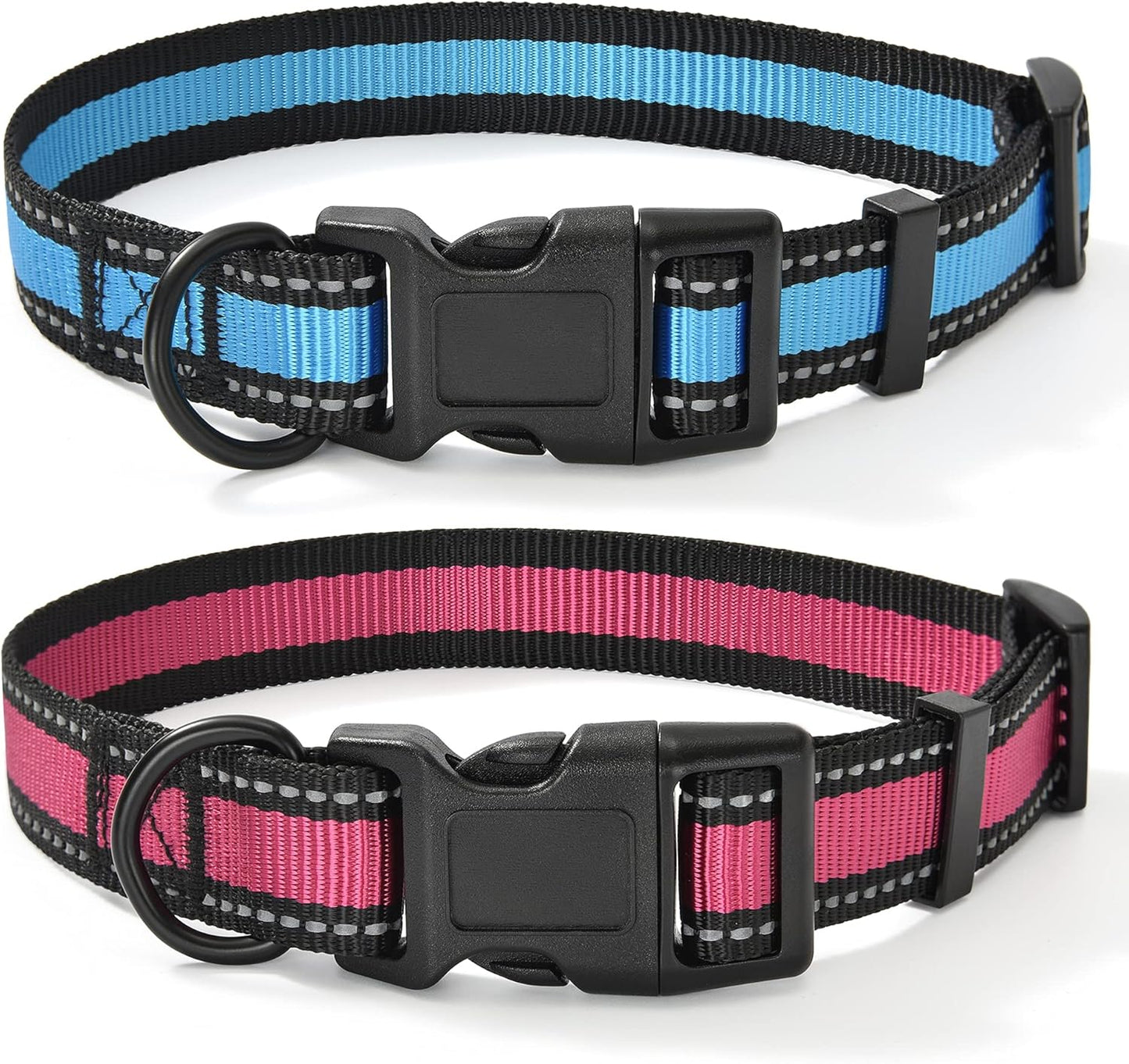 Dog Collar | Reflective 3M Stripe with Nylon Band (Blue/Pink, X-Small (Pack of 2))