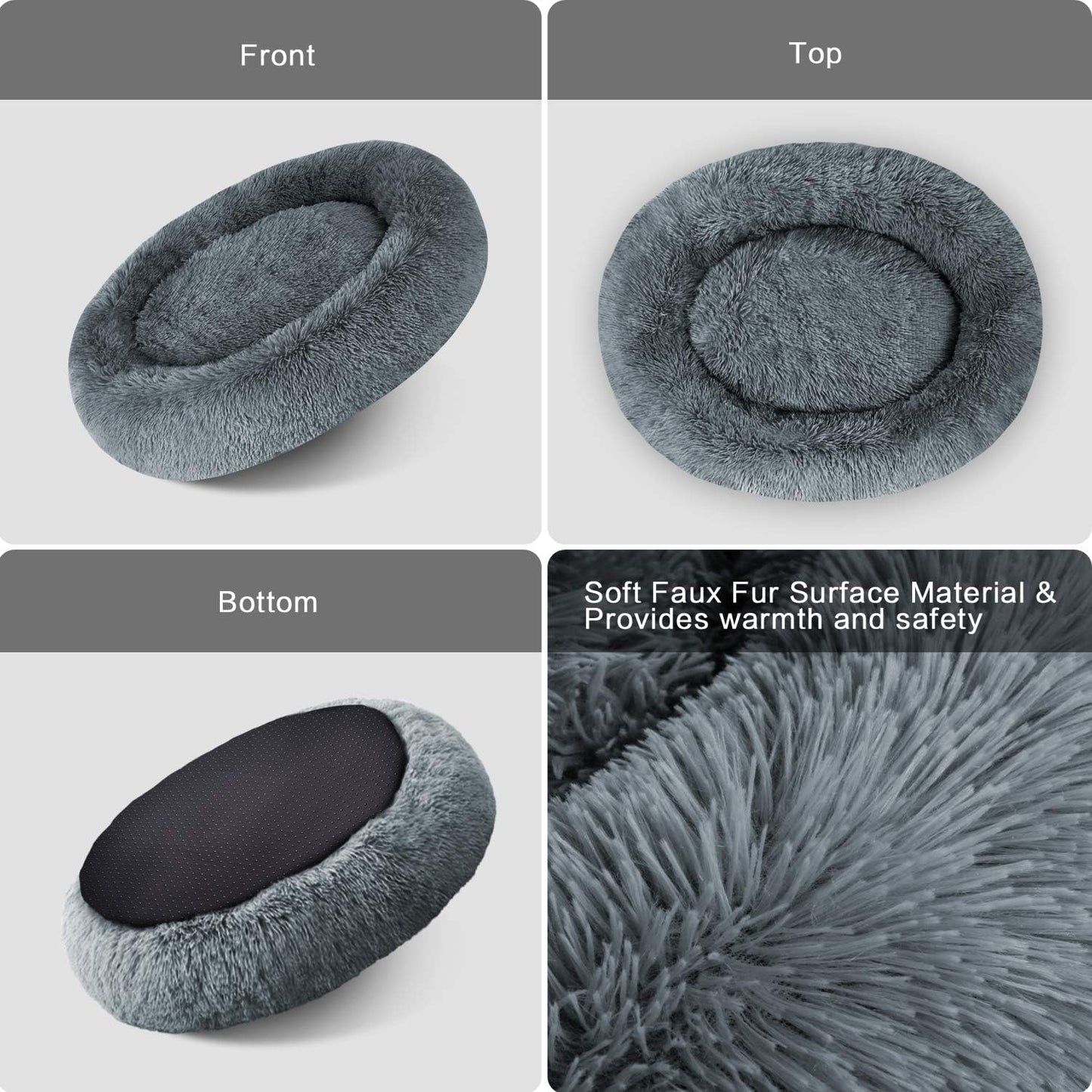 Cuddler Dog Bed | Soft Faux Fur Surface Material | Donut Pillow Bed, Machine Washable | Non-Slip Bottom | Delicate Edge