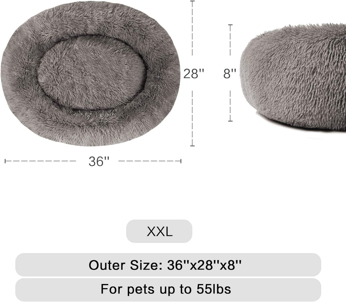 Donut Cat Bed, Faux Fur Dog Beds for Medium Small Dogs - Self Warming Indoor round Pillow Cuddler Black & Brown & Grey & Beige & Khaki